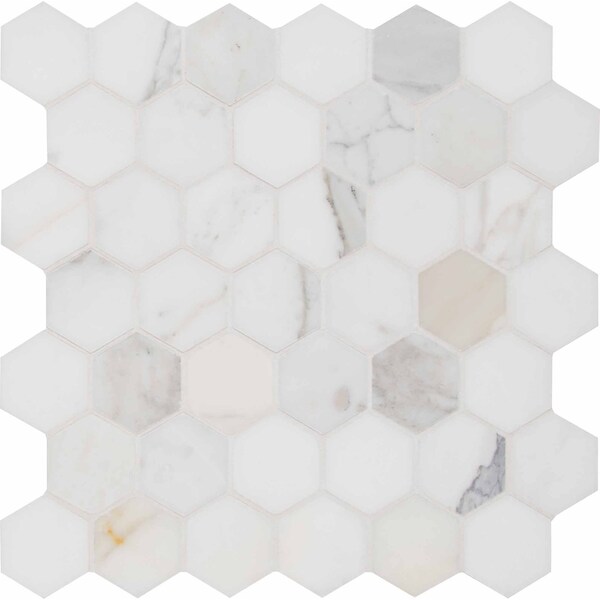 Calacatta Gold Hexagon 12 In. X 12 In. X 10 Mm Polished Marble Mesh-Mounted Mosaic Tile, 10PK